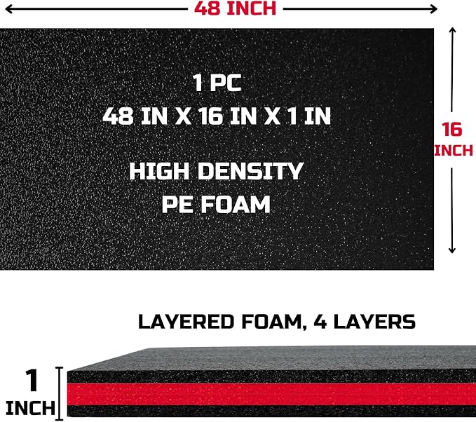 ONREVA Tool Box Foam Organizer 48x16x1 inch 1PC, Kaizen Sheets for Pro Tool Control, Custom Tool Shadow Inserts for Cases & Drawers, High Density Polyethylene Foam, Black with Red - Image 2