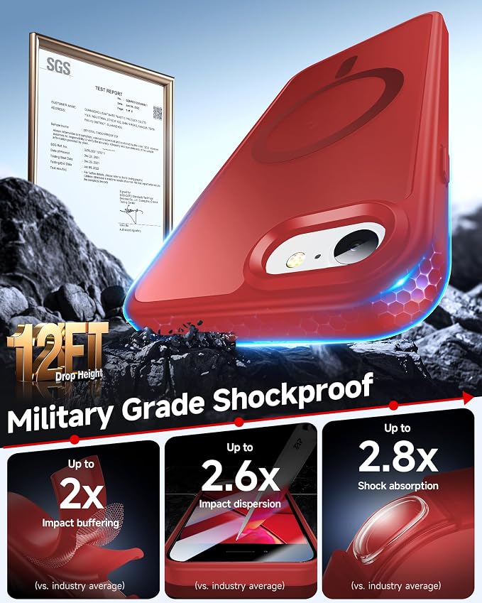 LeYi for iPhone SE Case Red 2022 (3rd Generation)/2020 (2nd) iPhone-8/7 Cases[ Screen Protector X2+ Camera Cover X2] i Phone SE3 SE2 Gen for MagSafe Magnetic Protective Cover iPhone8/7 SE 3/2, Red - Image 3