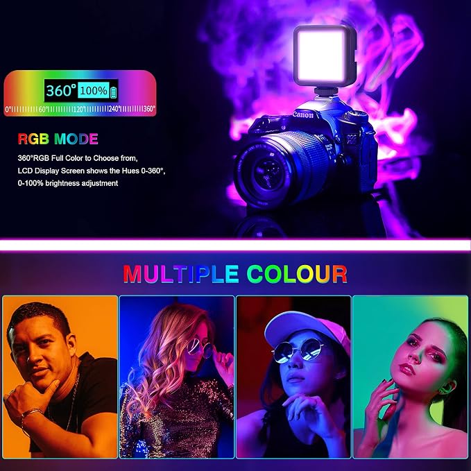 Magnetic RGB Led Video Light LED Camera Light 360° Full Color Portable Photography Lighting Whit 3 Cold Shoe，，2000mAh Rechargeable CRI 96+/2500-9900K/13 Scene (Black) - Image 3