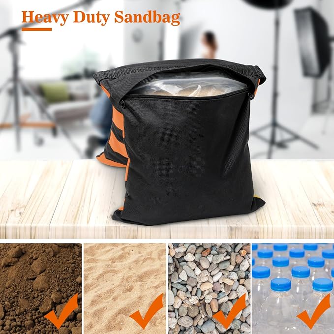 4 Packs Orange Sandbag Weight Bags for Light Photography Video Equipment | Heavy Duty Saddlebags for Backdrop Stand, Photo Tripod, Canopy, Pop up Tent, Umbrella Base, Fishing Chair, Picnic Table - Image 3