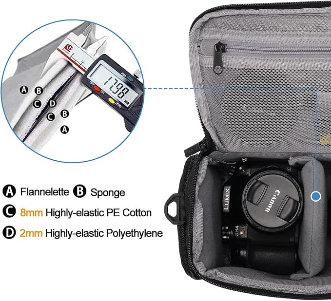CADeN Camera Shoulder Crossbody Bag Case Compatible for Nikon, Canon, Sony SLR/DSLR Mirrorless Cameras and Lenses Waterproof(1.0 M, Black) - Image 4