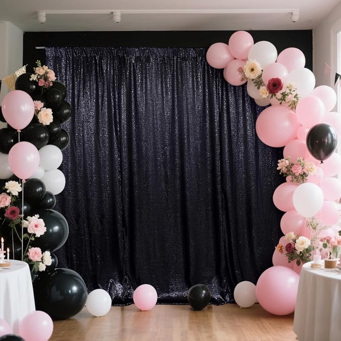 SquarePie 6x8ft Black Sequin Backdrop, High Density Non-Transparent Glitter Curtain for Photography, Birthday, Wedding Party Decorations, Thick Solid Background with 4" Rod Pocket, 1 Panel - Image 3