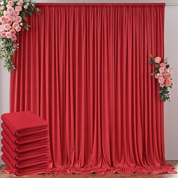 Outpain 30 ft x 8 ft Red Backdrop Curtain Panels, 6 Panels 5 ft x 8 ft Wrinkle Free Polyester Photography Backdrop Drapes, Wedding Party Home Decoration Supplies by Outpain