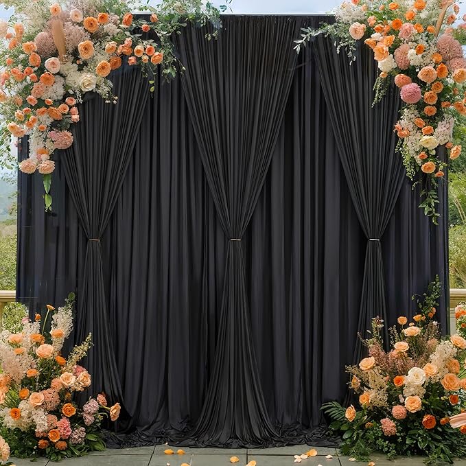 Black Backdrop Curtain 10 Panels-Wrinkle-Free Black Curtains Polyester Photography Drapes for Wedding Birthday Party Photo Background Backdrop Stand- 10FTX40FT - Image 5
