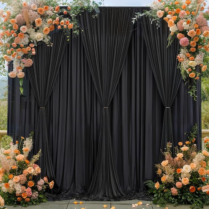 Black Backdrop Curtain 4 Panels-Wrinkle-Free Black Curtains Polyester Photography Drapes for Wedding Birthday Party Photo Background Backdrop Stand- 16 X10FT - Image 6