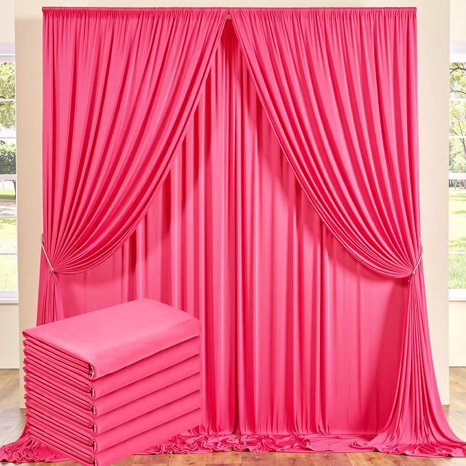 30 ft x 10 ft Wrinkle Free Fuchsia Backdrop Curtain for Parties, 6Panels Polyester Hot Pink Photo Backdrop Drapes for Wedding Birthday Party Baby Shower by Outpain