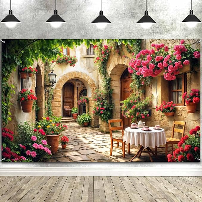 6X4ft Italian Theme Backdrop Italy Town Street Backdrop for Photography, Europe Village Town Landscape Photography Background Garden Tea Party Barnner Photo Studio Props, Color-3 - Image 5