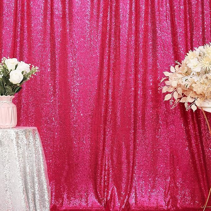 Poise3EHome 8FT x 10FT Sequin Photography Backdrop Curtain for Party Decoration, Hot Pink - Image 2