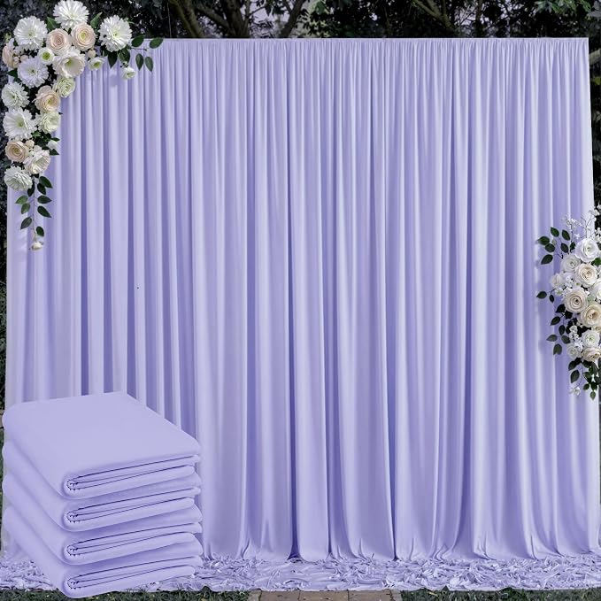 20 ft x 10 ft Wrinkle Free Lavender Backdrop Curtain for Parties, Polyester Light Purple Photo Backdrop Drapes 4 Panels 5x10ft for Baby Shower Photoshoot Wedding Birthday Party Photography Curtains by Outpain