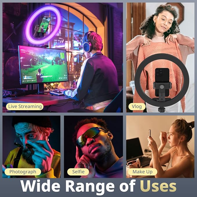 UBeesize 12" RGB Ring Light with 62" Extendable Tripod Stand | LED Selfie Light with Phone Holder & Remote for Video Recording, Makeup, Content Creation, YouTube, TikTok, Camera & Webcam - Image 6