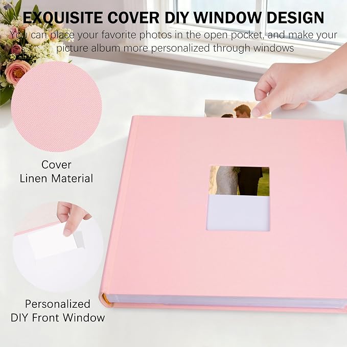 Aevdor 8x10 Photo Album, 100 Pockets, Linen Cover, Writing Space, Pink | Fits 8x10 Photos, Graphic Designs, Watercolors and Drawings, Doubles as an Art Portfolio - Image 5