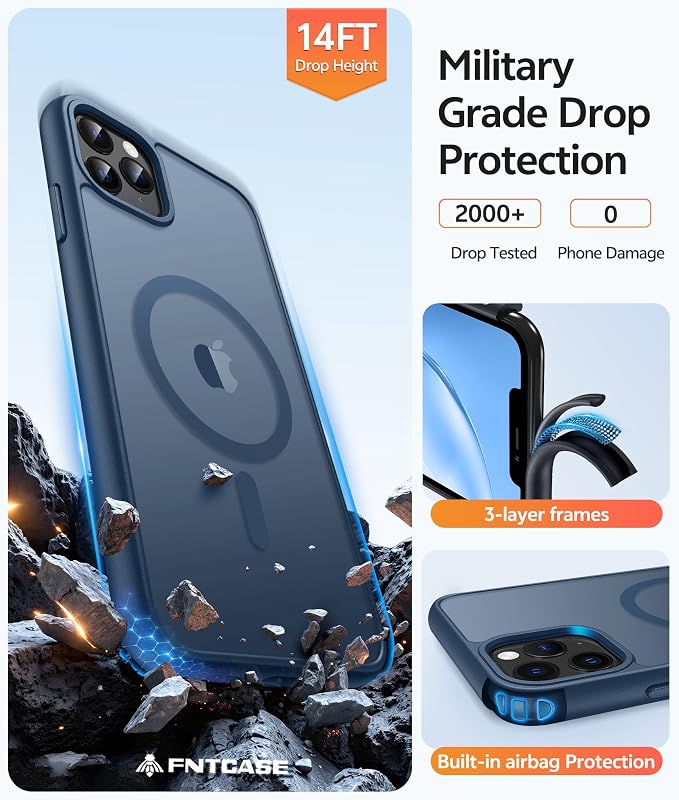 FNTCASE for iPhone 11 Pro Max Case, Fit for Magsafe, Translucent Matte Back | Magnetic Phone Cases, 14FT Military Grade Drop Protection, Slim Shockproof Protective Cover, Blue - Image 5