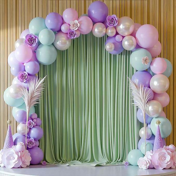 Sage Green Backdrop Curtain Drapes for Parties, 3Pack 10x10FT | Wrinkle Free Polyester Curtain Backdrop Draping Fabric for Backdrop Photoshoot Birthday Party Background,6 Panel 5x10FT - Image 6