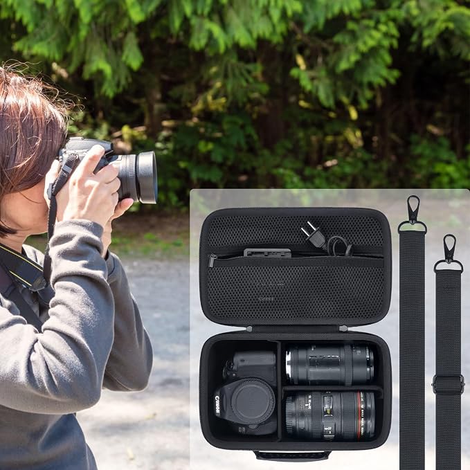 Hard Case for Canon EOS Rebel T7/T100/R50/R100 DSLR Camera with Lens | Compatible with Canon T7/T100/R50/R100/R5/R6 V//R6 Mark II DSLR Camera and Lens, With Shoulder Strap, Protective Case, Black - Image 9