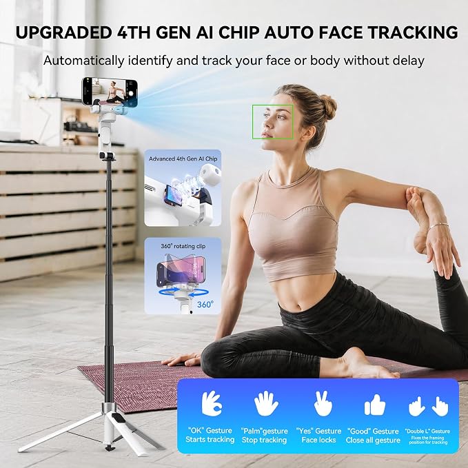 2026 Upgrade Auto Face Tracking Selfie Stick Tripod for iPhone with Light 360 °that Follows Your Movement 70.9" Phone Tripod Stand with Remote for Content Creator Vlog Live Stream Video Recording - Image 2