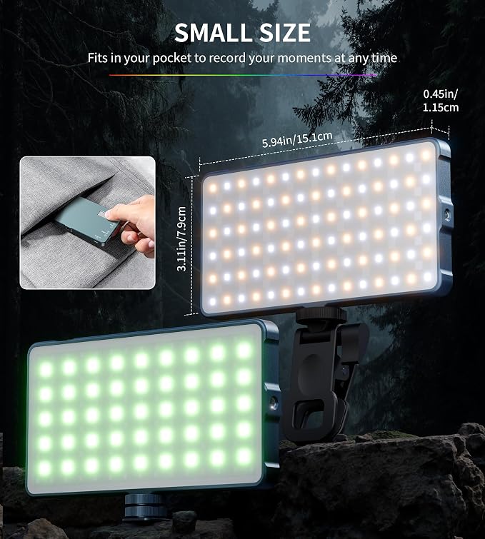 Zecti 135 LED Selfie Camera Phone Light with Metal Hotshoe & Clip | 4000mAh CRI 96+ RGB Video Light, 2500K-9900K 21 Scenes Portable Camera Light for TikTok,Content Creator,12W Max Output Power - Image 8