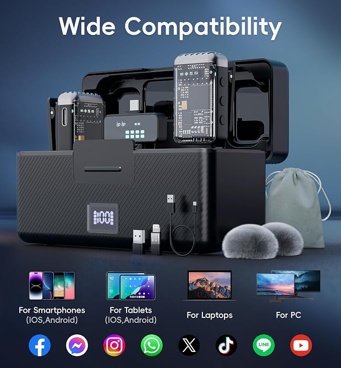 Mini Wireless Lavalier Microphone Noise Cancelling for iPhone,Android Lapel Mic with Charging Case Clip on Microphone Wireless Microphone for Vlogging, YouTube, TikTok Content Creator, Video Recording - Image 8