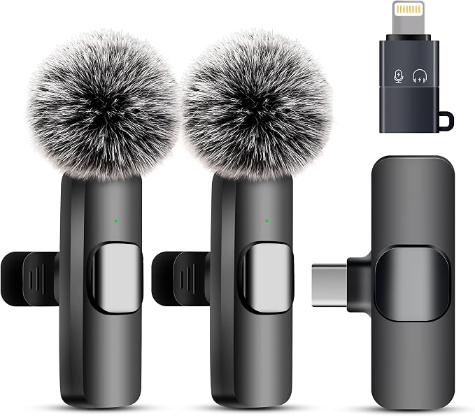 Wireless Microphone for iPhone iPad and Android Phone, 2 Pack Wireless Lavalier Lapel Mic with Noise Reduction, Plug and Play Mini Microphone for Video Recording Interview Podcast YouTube TikTok Vlog by Unknown