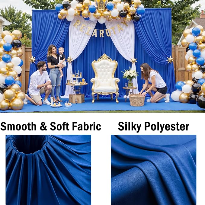 30ftx10ft Wrinkle Free Royal Blue Backdrop Curtains for Party Background, Silky Polyester Photo Backdrop Drapes 6 Panels Back Drop Cloth for Wedding Birthday Photography Baby Shower Decor - Image 6