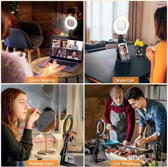 2Packs-Ring Light for Computer Laptop,Video Conference Lighting kit for Zoom Meetings,5" Small Led Selfie Light Portable DeskLight with Stand,Cell Phone Holder Desktop Lighting for Skype Call Black - Image 7