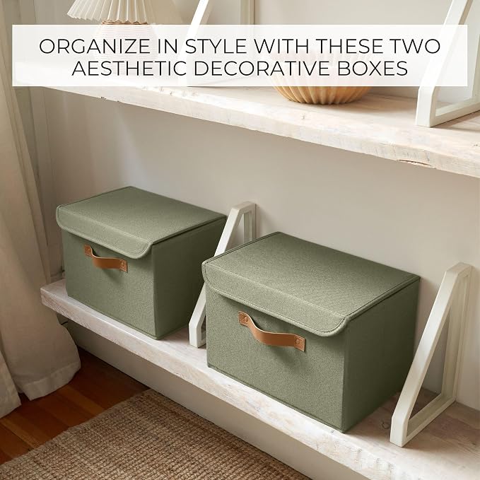 Decorative Linen Storage Boxes with Lids - Large Set of 2 Organizer Bins | The Perfect Container for Home Decor - Safely Store Photos, Documents and Memory Box Keepsakes in Style - Image 5