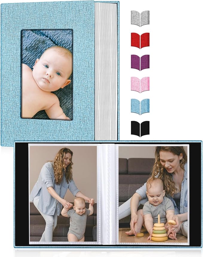 Small Photo Album 4x6,Linen Cover Slide-in Mini Photo Album Book Can Holds 100 4x6 Photos with 50 Black Sheets for Baby Family Pictures Artwork or Postcards Storage (Denim Blue) - Image 2