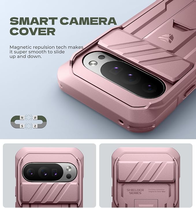 Dexnor for Google Pixel 10 Pro XL Case with Slide Camera Cover & 2 Front Frames & Built-in Screen Protector & Kickstand, Full-Body Shockproof Protective Cover Rugged Bumper Cases,Peony Pink(2025) - Image 3