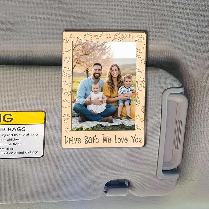 Personalized Dad Car Visor Clip Picture Frame, Daddy Photo Frames, Car Wooden Picture Holder for Father, Gift for Daddy Car Accessories, Drive Safe Dad Visor Clip, We Love You - Image 3
