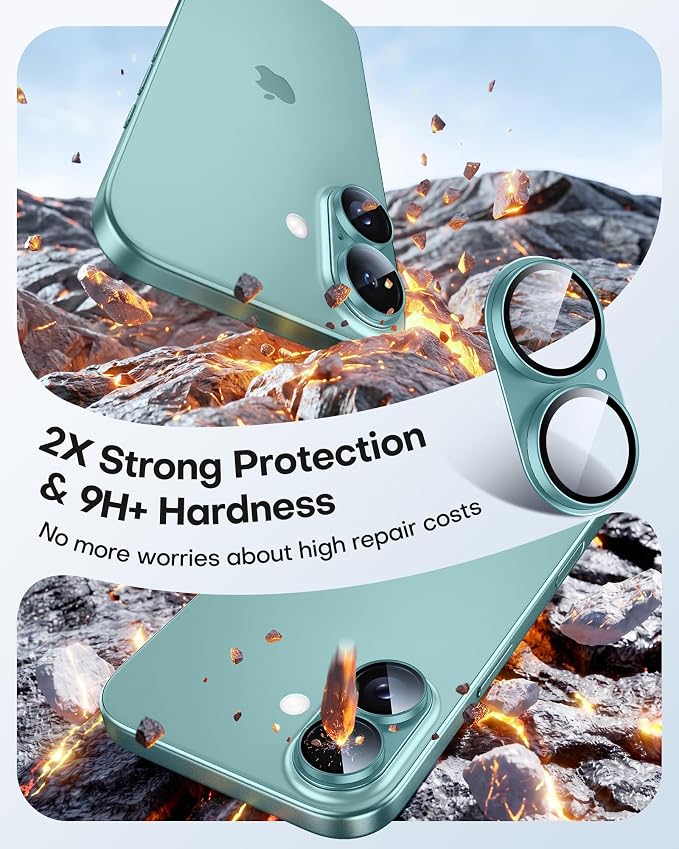 TAURI 2 Pack for iPhone 16/iPhone 16 Plus Camera Lens Protector, Teal | Full Coverage Military-Grade Shatterproof, Upgrade AR Anti-Reflection Ultra Clear Transmission & Case Friendly - Image 2