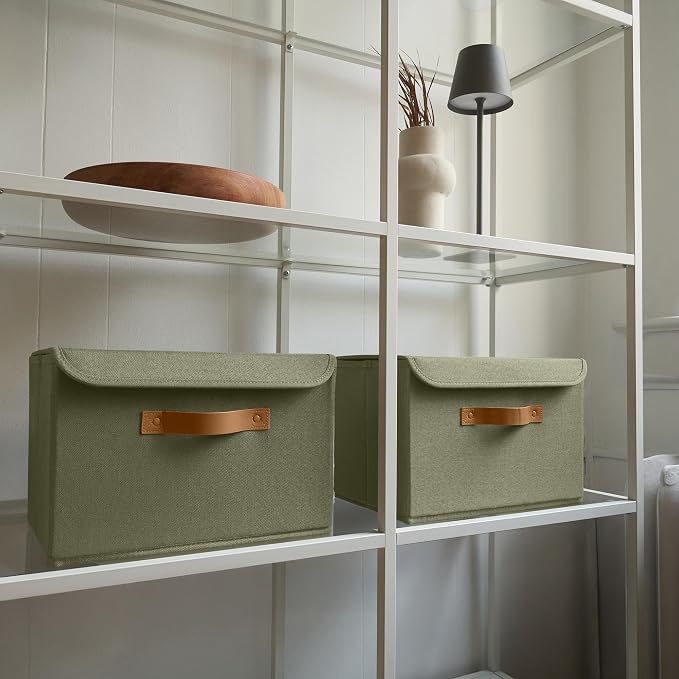Decorative Linen Storage Boxes with Lids - Large Set of 2 Organizer Bins | The Perfect Container for Home Decor - Safely Store Photos, Documents and Memory Box Keepsakes in Style - Image 8