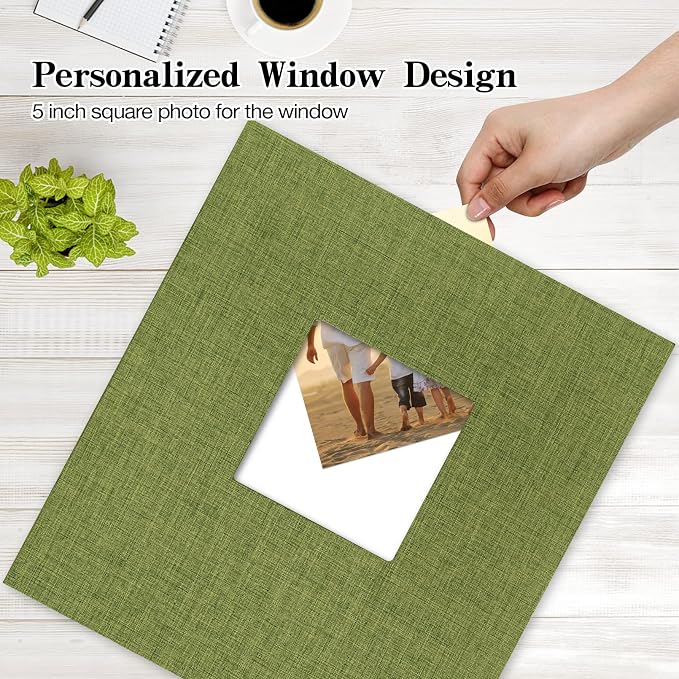 potricher Photo Album 4x6 Pictures, 1000 Pockets, Linen Cover, Green | Linen Cover, Front Window, Large Capacity 4x6 Picture Albums, Photo Book for Family, Wedding, Anniversary, Baby, Keepsake - Image 2