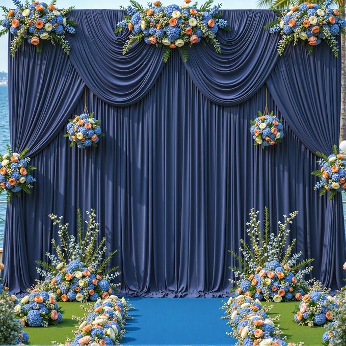 10 Panels Navy Blue Backdrop Curtains for Wedding Party Wrinkle Free Backdrops Curtain Drapes Fabric Decorations Photo Back Drop Cloth for Baby Shower Photography Stage Reception 50ft(W) x 12ft(H) - Image 2