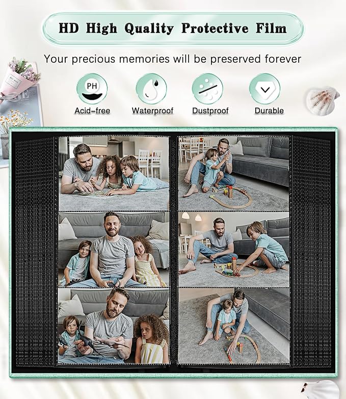 Ejblfe Photo Album 4x6,Linen Cover Slide-in Photo Album Book Can Holds 300 4x6 Photos with 50 Black Sheets for Family,Wedding,Baby and Holiday Pictures (Turquoise) - Image 4