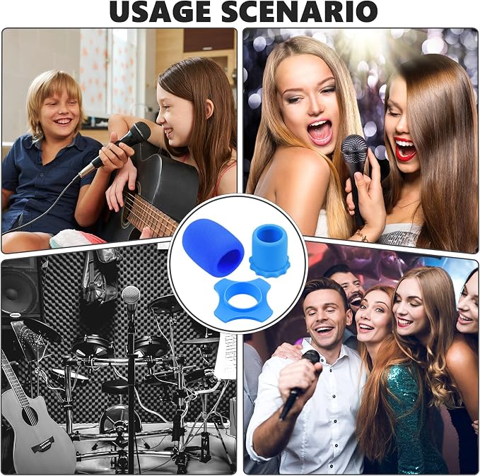 Flutesan 8 Set Microphone Cover Foam Mic Cover Microphone Windscreen Shakeproof Wireless Handheld Mic Protection Silicone Ring Anti Rolling Bottom Rod Sleeve Holder Foam Filter(Mixed) - Image 7
