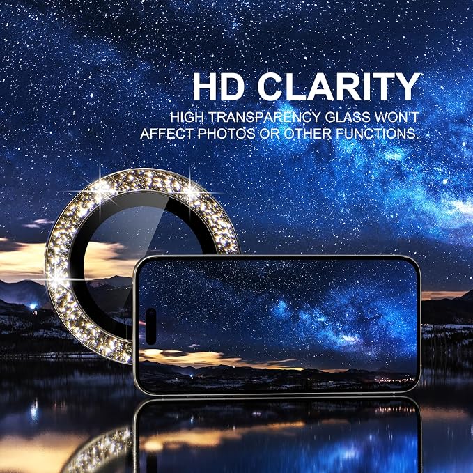 Choiche for iPhone 15 Pro/iPhone 15 Pro Max Camera Lens Protector | Ultra HD, Bling 9H Tempered Glass Camera Cover Screen Protector Metal Ring Decoration Accessories (Glitter-Titanium Natural) - Image 5