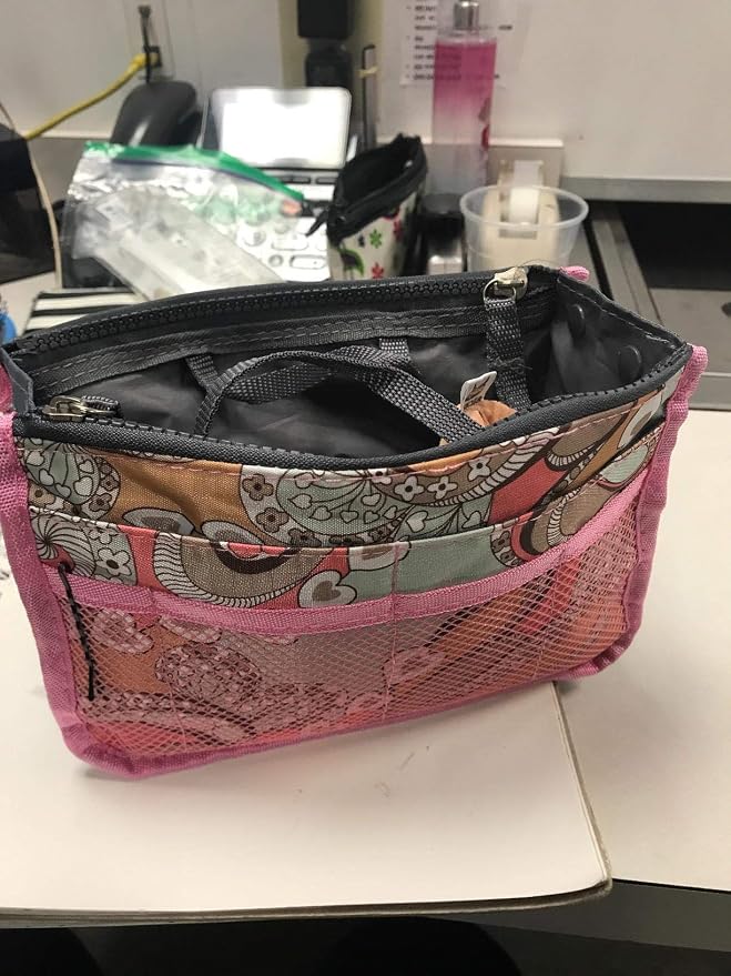Vercord Purse Organizer Insert for Handbags Bag Organizers Inside Tote Pocketbook Women Nurse Nylon 13 Pockets Pink Flowers Medium - Image 5