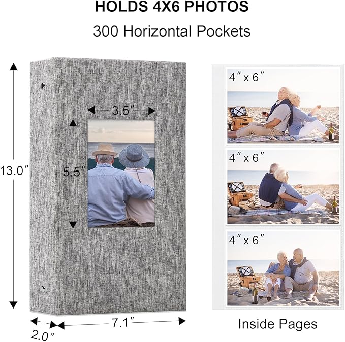 Vienrose 4x6 Photo Album,300 Pockets,Linen Cover with Window,Grey | Linen Hardcover, Slip In Photo Book, Family Memory Album, Travel Keepsake - Image 6