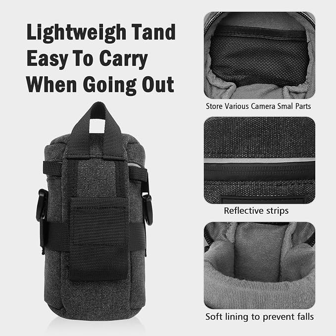 Camera Lens Case Lens Bag Compatible (4.13" x 7.28"(Canvas, Black)) - Image 6