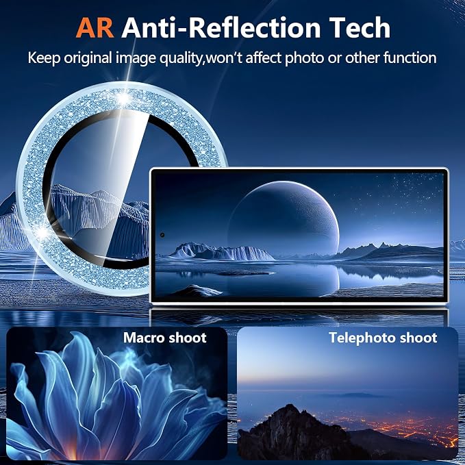 for Samsung Galaxy Z Fold 8 Ultra Camera Lens Protector, Individual Metal Ring Tempered Glass Lens Cover, [Strong Adsorption] Scratch Resistant Ultra-Thin HD Clear Lens Cover, 1 Set-Blue Sparkly - Image 3