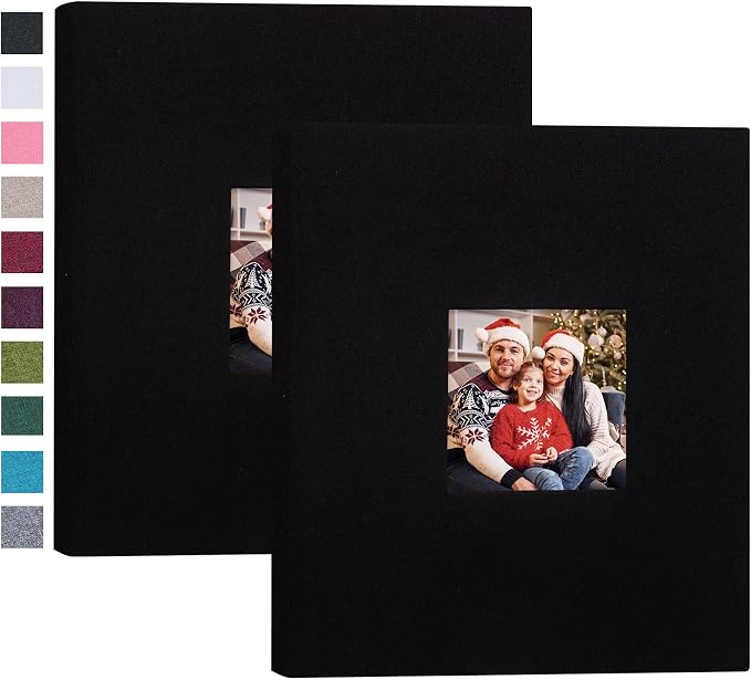 Mublalbum 2 Pack Small Photo Album 8x10, 52 Pockets, Linen Cover,Black | Linen Cover with Display Window, 52 Vertical Pockets, Portable Mini Picture Book for Artwork Postcards, Picture Storage by Mublalbum