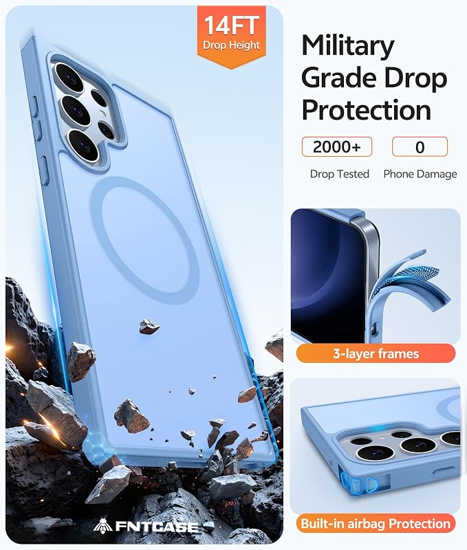 FNTCASE for Samsung Galaxy S23 Ultra Case, Compatible with Magsafe | Translucent Matte Magnetic Back, 14FT Military Grade Drop Protection, Shockproof Protective Phone Cover - Image 5