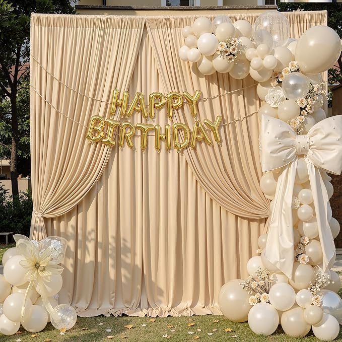 10x12 ft Champagne Backdrop Curtains for Weddings, Birthdays and Photos | 2 Panels 5x12 ft, Wrinkle-Free Polyester Drapes, Washable, Ironable, 4 in Rod Pocket for Baby Showers Photography Background - Image 2