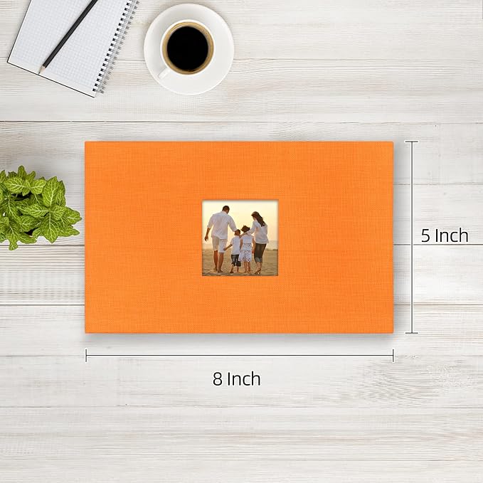 potricher Photo Album 4x6 Pictures, 100 Pockets, Linen Cover, Orange | Linen Cover, Front Window, Large Capacity 4x6 Picture Albums, Photo Book for Family, Wedding, Anniversary, Baby, Keepsake - Image 2