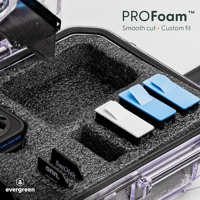 Evergreen Dry Box Tech Organizer – For Camera, Cables, Hard Drives, Memory Cards, Keys, Compatible with GoPro, Airtags (Small, PROFoam, Clear) - Image 2