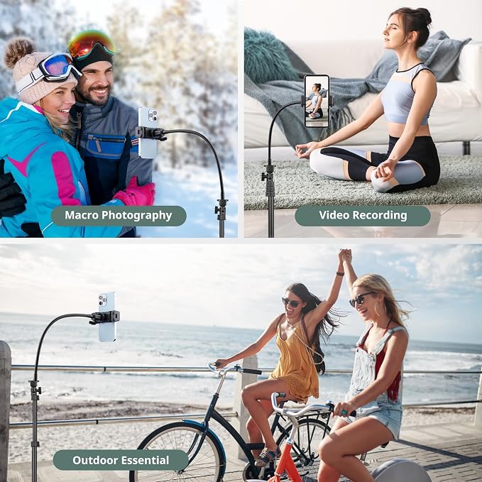Sensyne 92" Cell Phone Tripod, Selfie Stick Tripod with 16.5" Flexible Gooseneck, Overhead Phone Stand for Video Recording, Photography, Compatible with Phone, Camera - Image 2