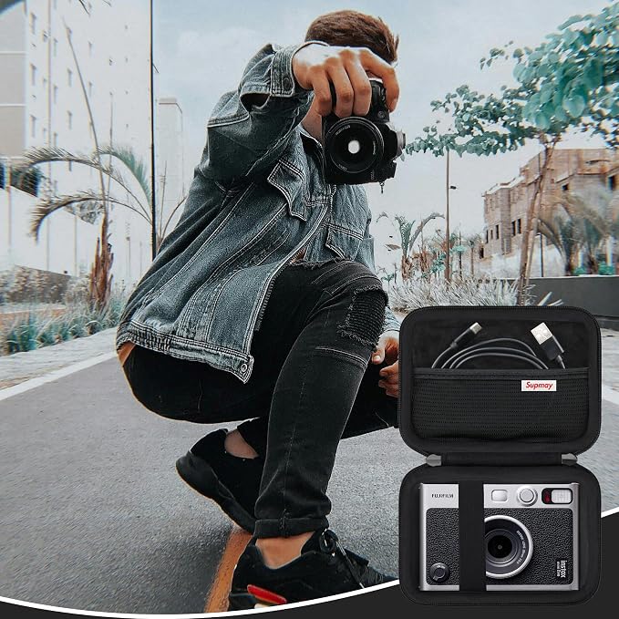 Carrying Case Compatible with Fujifilm Instax Mini EVO Instant Camera, INSTAX MINI EVO Camera Storage Holder Travel Bag with Mesh Pocket for Photos, USB Cables, Film, Black - Image 7