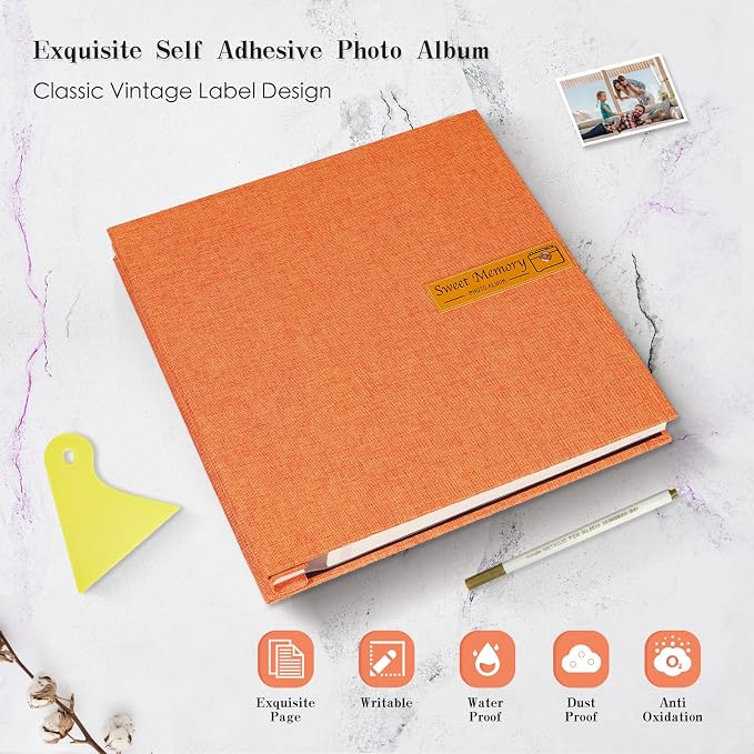 Spbapr Large Photo Album Self Adhesive Magnetic Scrapbook,DIY Scrapbook Album for 4x6 5x7 8x10 Picture,60 Pages Linen Cover Memory Book for Wedding Family Baby Pets, with Metallic Pen and Scraping - Image 4