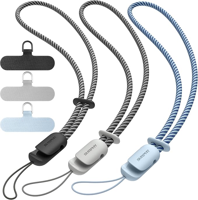 SURPHY 3 Pack Phone Wrist Strap, Phone Lanyard with Cellphone Tether Tab | Phone Strap Charm, Camera Wrist Strap with 2-Color Braided, Phone Wristlet, Wrist Lanyard for Case by SURPHY