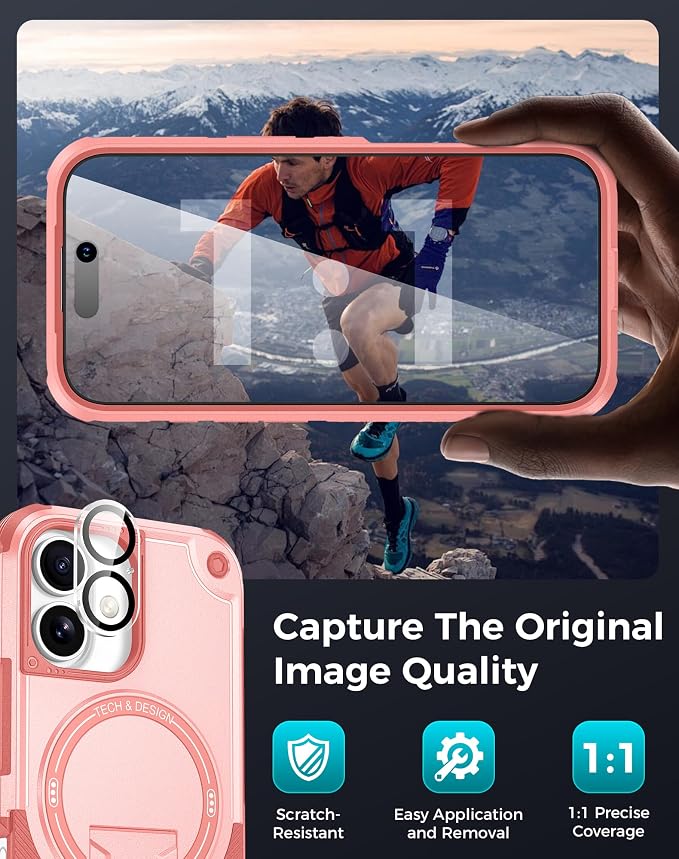 Goton 3 in 1 for iPhone 16 Case with Privacy Screen Protector Pink | Glass Camera Lens Protector,Compatible for MagSafe,Invisible Kickstand, Shockproof Phone Cover for iPhone16 - Image 7