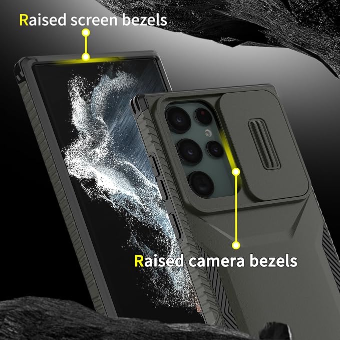 for Galaxy S22 Ultra Case with 1 HD Screen Protector & Slide Camera Cover [Military-Grade] Phone Case Heavy Duty Rugged Shockproof Protective Cover for Samsung Galaxy S22 Ultra(Pine Green) - Image 5